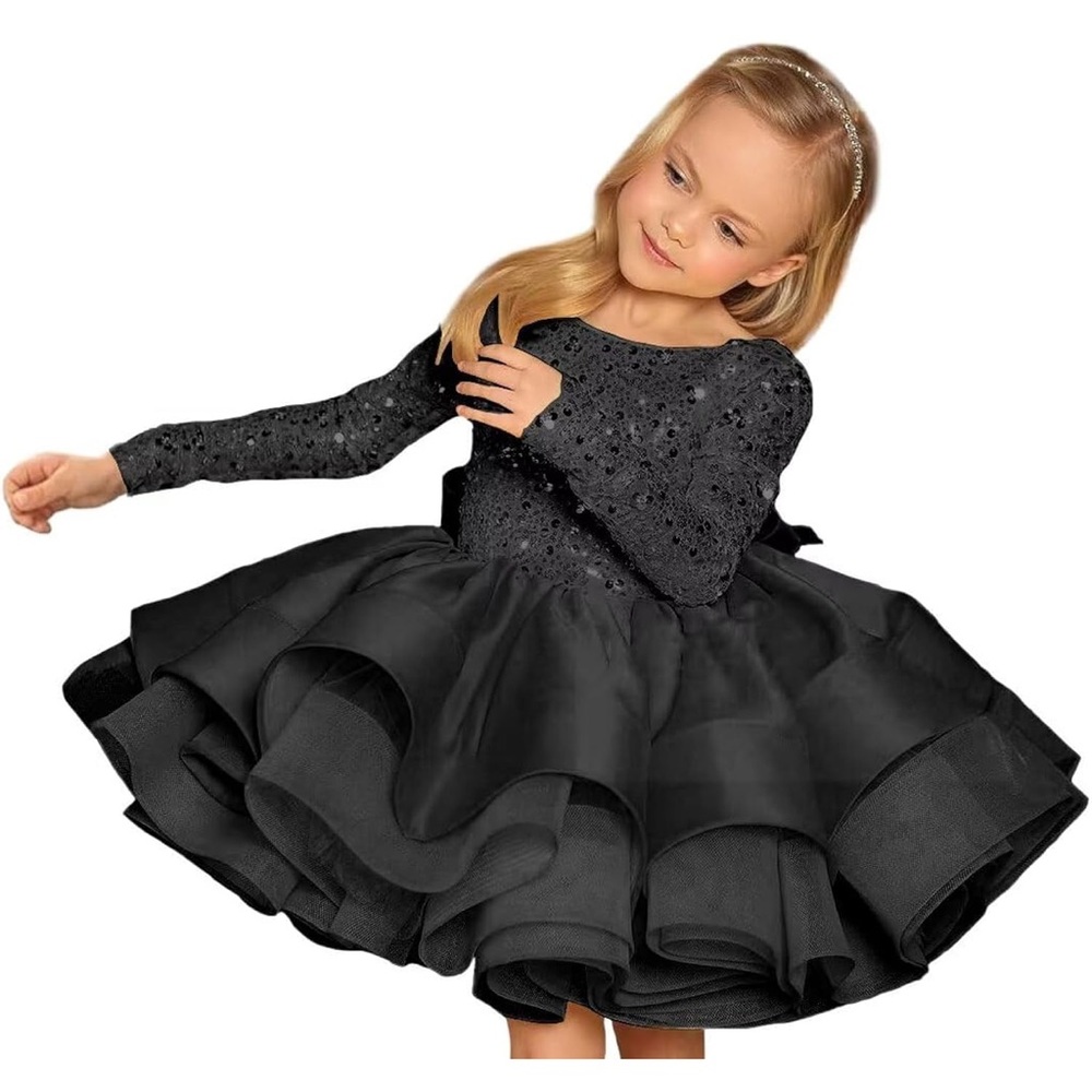 Black Long Sleeve Dress with Sequin Details